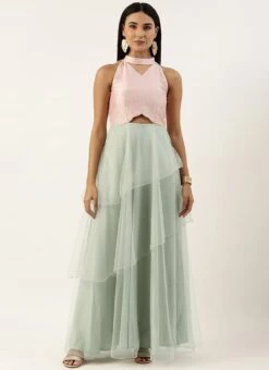 Pink N Green Embroidered Asymmetric Gown Festive Wear 12 Pink N Green Embroidered Asymmetric Gown Festive Wear -ZariGrace Shop Pink N Green Embroidered Asymmetric Gown IWBS02211160 u