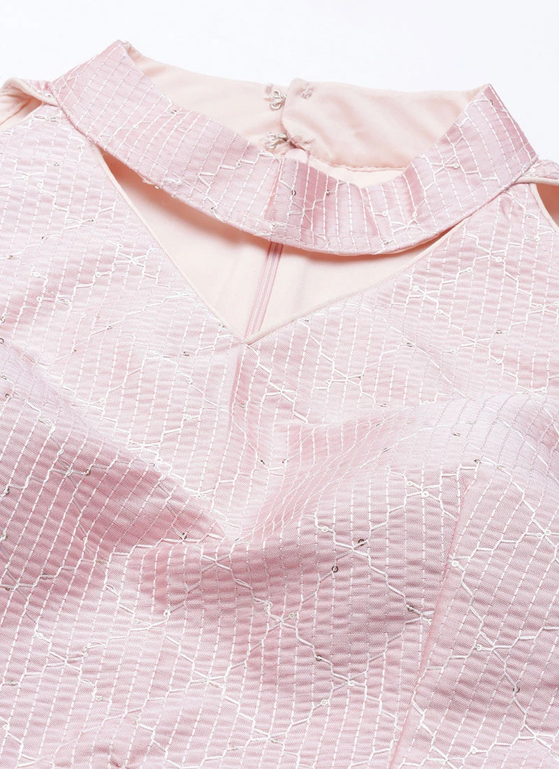 Pink N Green Embroidered Asymmetric Gown Festive Wear 7 Pink N Green Embroidered Asymmetric Gown Festive Wear - Image 5