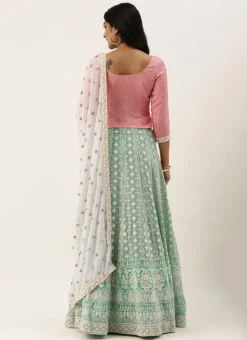 Pink N Green Embroidered Kali Lehenga Wedding Wear -ZariGrace Shop Pink N Green Embroidered Kali Lehenga GHBS02006246 b