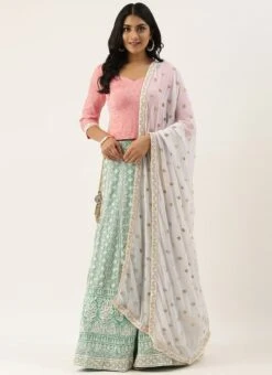 Pink N Green Embroidered Kali Lehenga Wedding Wear -ZariGrace Shop Pink N Green Embroidered Kali Lehenga GHBS02006246 u