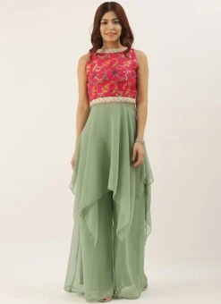 Pink N Green Handkerchief Style Kurti Festive Wear -ZariGrace Shop Pink N Green Handkerchief Style Kurti KRBS02307696 u