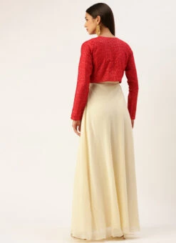 Pink N Light Green Embroidered Jacket Style Gown Festive Wear -ZariGrace Shop Pink N Light Green Embroidered Jacket Style Gown IWBS02301769 b