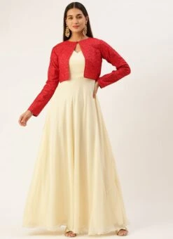 Pink N Light Green Embroidered Jacket Style Gown Festive Wear -ZariGrace Shop Pink N Light Green Embroidered Jacket Style Gown IWBS02301769 u