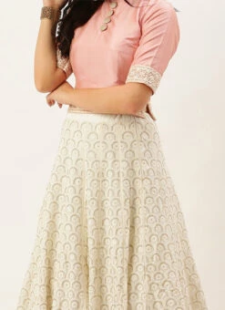 Pink N Off White Embroidered Kali Lehenga Wedding Wear