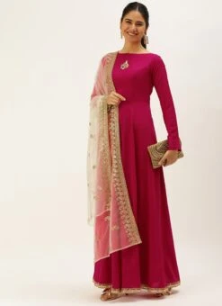 Pink N White Embroidered Anarkali Suit Festive Wear -ZariGrace Shop Pink N White Embroidered Anarkali Suit SLBS02111064 u