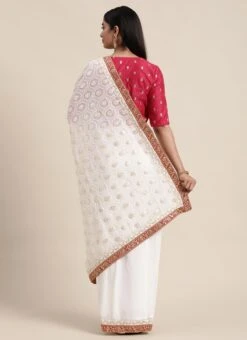 Pink N White Low V Neck Saree Festive Wear -ZariGrace Shop Pink N White Low V Neck Saree SABS01912125 b