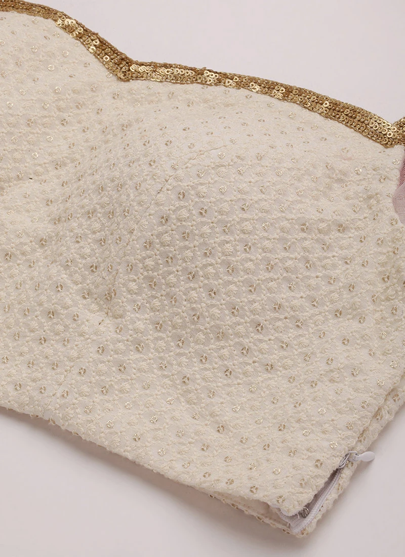 Pink N White Off Shoulder Puff Sleeves Lehenga Party Wear 7 Pink N White Off Shoulder Puff Sleeves Lehenga Party Wear - Image 5