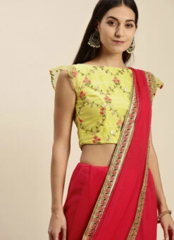 Pink N Yellow Embroidered Border Saree Festive Wear 14 Pink N Yellow Embroidered Border Saree Festive Wear -ZariGrace Shop Pink N Yellow Embroidered Border Saree SABS02108626 rrc1