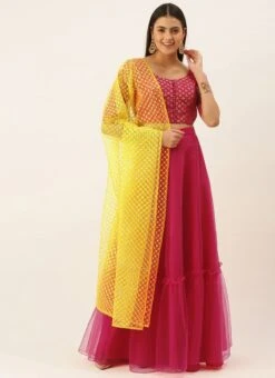 Pink N Yellow Lehenga Set With Embroidered Dupatta Festive Wear -ZariGrace Shop Pink N Yellow Lehenga Set With Embroidered Dupatta GHBS02201225 u