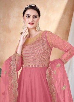 Pink Net Embroidered Anarkali Suit Party Wear -ZariGrace Shop Pink Net Embroidered Anarkali Suit SLSDC10231 b