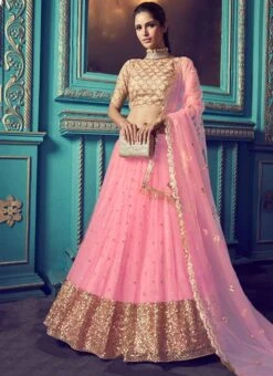 Pink Net Umbrella Lehenga Party Wear -ZariGrace Shop Pink Net Umbrella Lehenga GHSCC40824110 u
