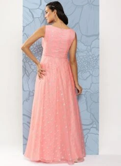 Pink Organza Jacquard Maxi Dress Festive Wear -ZariGrace Shop Pink Organza Jacquard Maxi Dress DRBS02301035 b