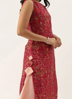 Pink Printed Boat Neck Kurta Set Festive Wear