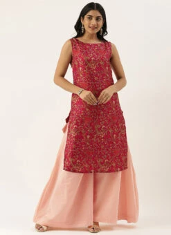 Pink Printed Boat Neck Kurta Set Festive Wear -ZariGrace Shop Pink Printed Boat Neck Kurta Set KSBS02012728 u