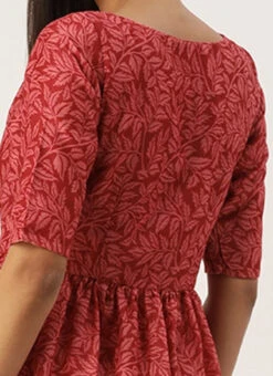 Pink Printed Cotton Gathered Calf Length Dress After Six Wear -ZariGrace Shop Pink Printed Cotton Gathered Calf Length Dress DRBS02106521 rrc2