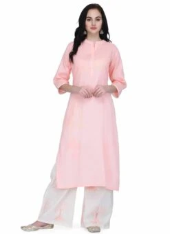 Pink Pure Cotton Kurta Palazzo Set Work Wear -ZariGrace Shop Pink Pure Cotton Kurta Palazzo Set KRSUPIFC940 u