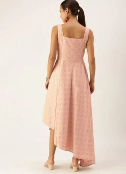 Pink Rayon High N Low Pleated Yoke Dress After Six Wear -ZariGrace Shop Pink Rayon High N Low Pleated Yoke Dress DRBS02108664 b