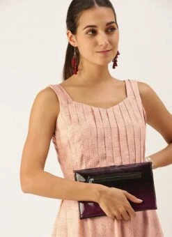 Pink Rayon High N Low Pleated Yoke Dress After Six Wear -ZariGrace Shop Pink Rayon High N Low Pleated Yoke Dress DRBS02108664 rrc1