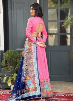 Pink Satin Silk Digital Printed Work A Line Lehenga Navy Blue Dupatta Festive Wear -ZariGrace Shop Pink Satin Silk Digital Printed Work A Line Lehenga Navy Blue Dupatta GHSKA4521117 b