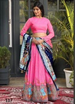 Pink Satin Silk Digital Printed Work A Line Lehenga Navy Blue Dupatta Festive Wear -ZariGrace Shop Pink Satin Silk Digital Printed Work A Line Lehenga Navy Blue Dupatta GHSKA4521117 u