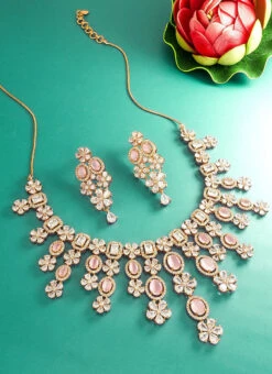 Pink Stones Necklace Set Party Wear -ZariGrace Shop Pink Stones Necklace Set JYNSACACU6064 b