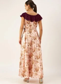 Pink Taffeta Digital Printed N Burgundy Dress Festive Wear -ZariGrace Shop Pink Taffeta Digital Printed N Burgundy Dress DRBS02109697 b