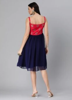 Pink Taffeta Jacquard N Navy Blue Dress Festive Wear -ZariGrace Shop Pink Taffeta Jacquard N Navy Blue Dress DRBS02205006 b
