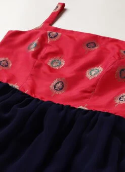 Pink Taffeta Jacquard N Navy Blue Dress Festive Wear -ZariGrace Shop Pink Taffeta Jacquard N Navy Blue Dress DRBS02205006 rrc1