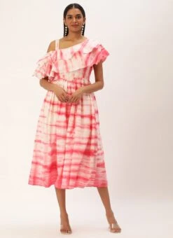 Pink Tie N Dye Ruffled Dress After Six Wear -ZariGrace Shop Pink Tie N Dye Ruffled Dress DRBS02301954 u