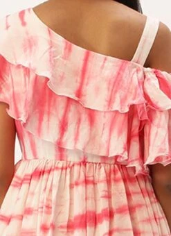 Pink Tie N Dye Ruffled Dress After Six Wear -ZariGrace Shop Pink Tie N Dye Ruffled Dress DRBS02301954 rrc2