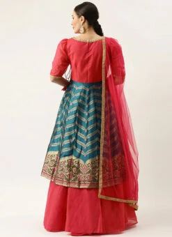 Pink And Turquoise Blue Kali Lehenga Set Wedding Wear -ZariGrace Shop Pink and Turquoise Blue Kali Lehenga Set GHBS02110866 b