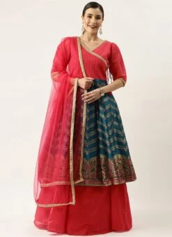 Pink And Turquoise Blue Kali Lehenga Set Wedding Wear -ZariGrace Shop Pink and Turquoise Blue Kali Lehenga Set GHBS02110866 u