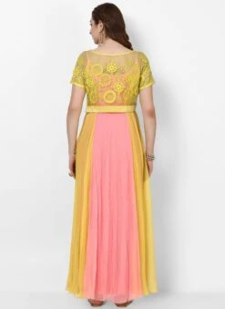 Pink And Yellow Georgette Embroidered Anarkali Suit Party Wear -ZariGrace Shop Pink and Yellow Georgette Embroidered Anarkali Suit SLDVC22 b