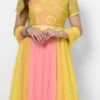 Pink And Yellow Georgette Embroidered Anarkali Suit Party Wear -ZariGrace Shop Pink and Yellow Georgette Embroidered Anarkali Suit SLDVC22 l