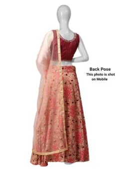 Pinkish Peach Net Embroidered A Line Lehenga Wedding Wear -ZariGrace Shop Pinkish Peach Net Embroidered A Line Lehenga GHMKNSBM3609 b