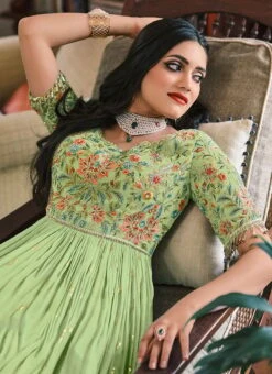 Pista Green Georgette Embroidered N Stones Anarkali Suit Party Wear 9 Pista Green Georgette Embroidered N Stones Anarkali Suit Party Wear -ZariGrace Shop Pista Green Georgette Embroidered N Stones Anarkali Suit SLSAK30041380 b