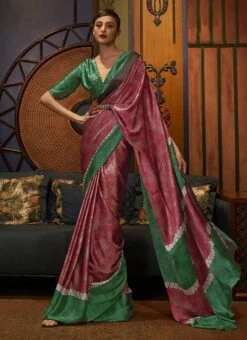 Printed Work Light Maroon Color Crepe Satin Saree Party Wear 8 Printed Work Light Maroon Color Crepe Satin Saree Party Wear -ZariGrace Shop Printed Work Light Maroon Color Crepe Satin Saree SASLI193824603 u