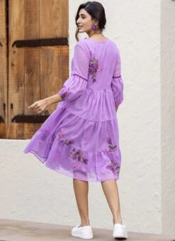 Purple Faux Chiffon Digital Print Fit And Flare Dress After Six Wear -ZariGrace Shop Purple Faux Chiffon Digital Print Fit And Flare Dress DRSSUF1305 b