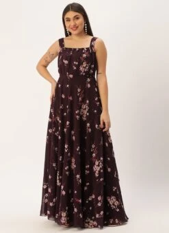 Purple Georgette Digital Printed Dress Party Wear -ZariGrace Shop Purple Georgette Digital Printed Dress DRBS02302297 u