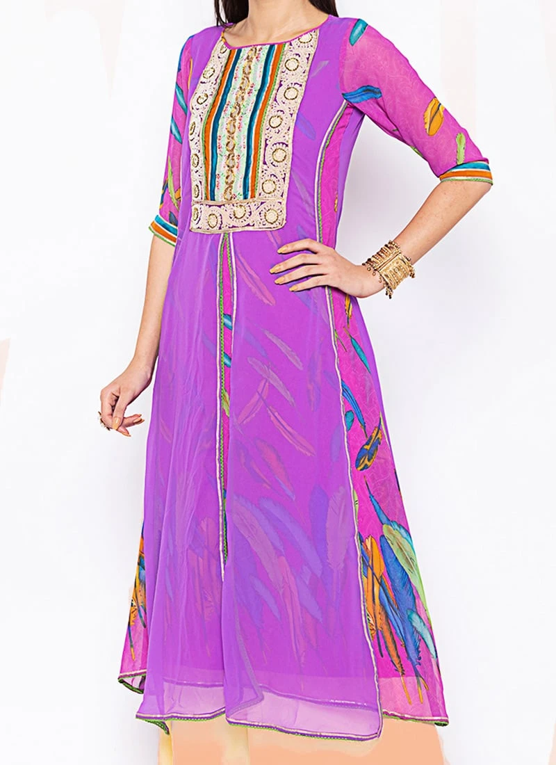 Purple Georgette Digital Printed Kurta Palazzo Set After Six Wear 3 Purple Georgette Digital Printed Kurta Palazzo Set After Six Wear