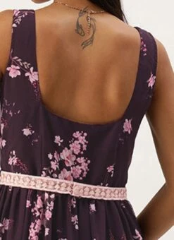 Purple Georgette Digital Printed Tiered Dress Festive Wear -ZariGrace Shop Purple Georgette Digital Printed Tiered Dress DRBS02302269 rrc2