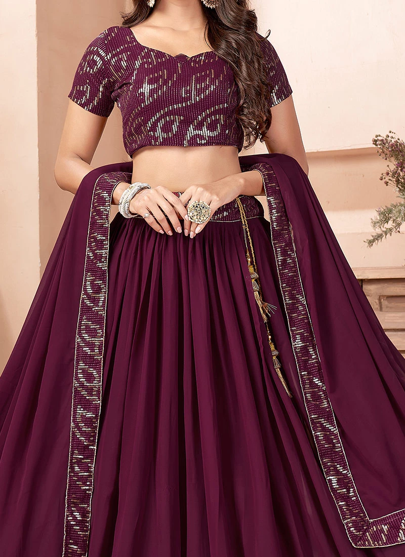 Purple Georgette Sequins Embroidered Umbrella Lehenga Party Wear 3 Purple Georgette Sequins Embroidered Umbrella Lehenga Party Wear