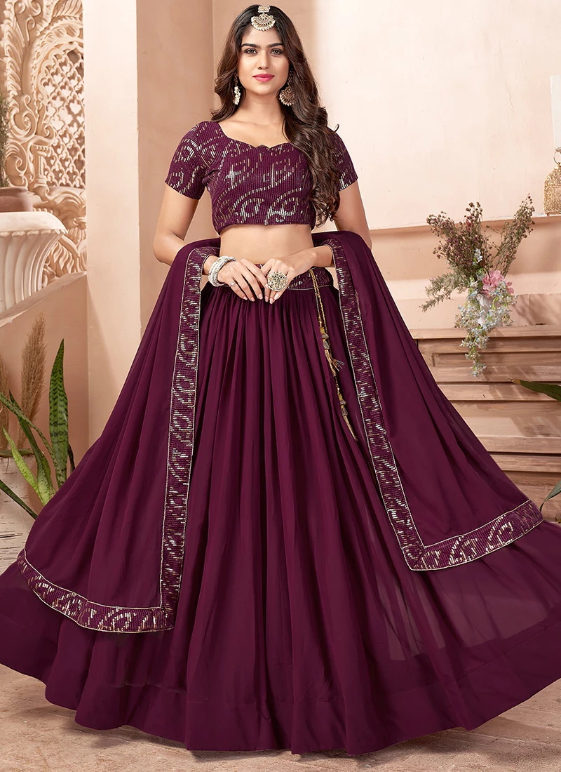Purple Georgette Sequins Embroidered Umbrella Lehenga Party Wear 5 Purple Georgette Sequins Embroidered Umbrella Lehenga Party Wear - Image 3