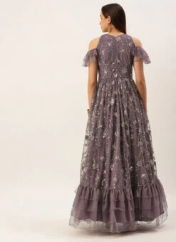 Purple Net Sequins Embroidered Layered Style Gown Wedding Wear 13 Purple Net Sequins Embroidered Layered Style Gown Wedding Wear -ZariGrace Shop Purple Net Sequins Embroidered Layered Style Gown IWBS02211171 b