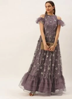 Purple Net Sequins Embroidered Layered Style Gown Wedding Wear 12 Purple Net Sequins Embroidered Layered Style Gown Wedding Wear -ZariGrace Shop Purple Net Sequins Embroidered Layered Style Gown IWBS02211171 u