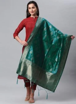 Rama Green Benarasi Silk Jacquard Woven Dupatta Festive Wear -ZariGrace Shop Rama Green Benarasi Silk Jacquard Woven Dupatta DPSLI1403107RG u