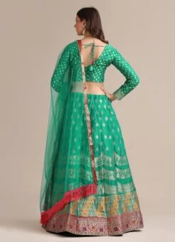 Rama Green Silk Zari Jacquard Weaving Work A Line Lehenga Party Wear -ZariGrace Shop Rama Green Silk Zari Jacquard Weaving Work A Line Lehenga GHSACW2803 b
