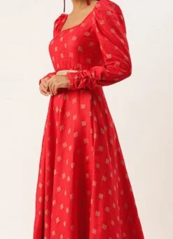 Red Art Silk Maxi Dress Festive Wear