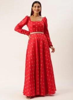 Red Art Silk Maxi Dress Festive Wear -ZariGrace Shop Red Art Silk Maxi Dress DRBS02302204 u