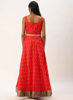 Red Art Silk Strap Neck Style Maxi Dress Festive Wear -ZariGrace Shop Red Art Silk Strap Neck Style Maxi Dress DRBS02301108 b